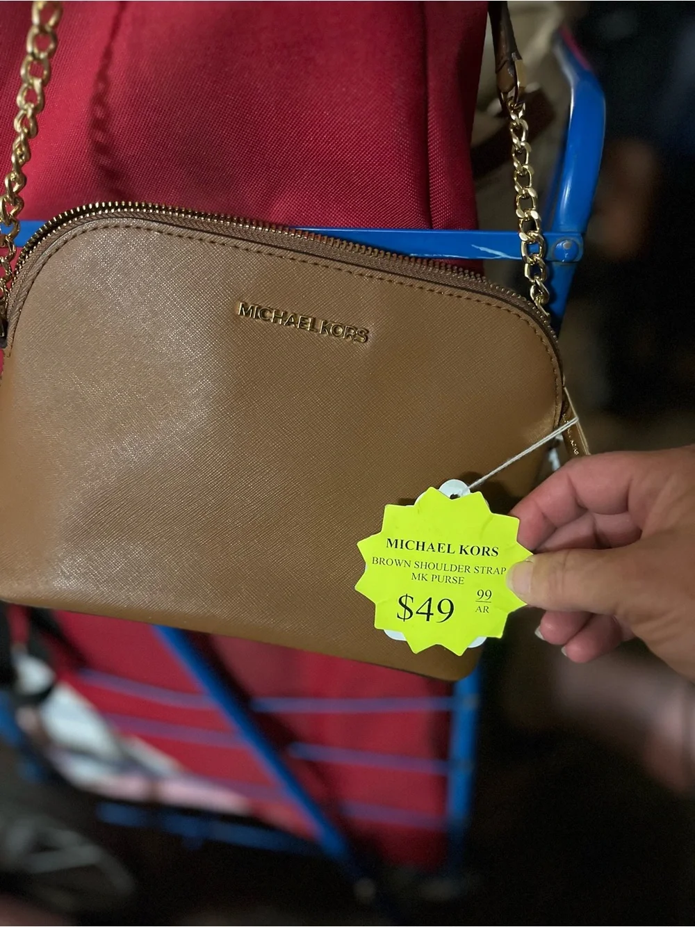 Michael Kors Tan Saffiano Leather Crossbody with Gold Chain